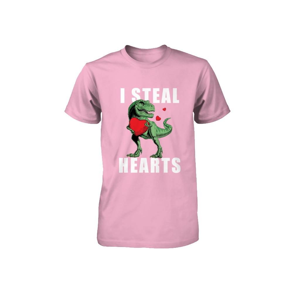 I Steal Hearts Funny Valentines Day Dinosaur T-Rex Boys Youth-Youth Shirt-Toddler T-Shirt-Pink
