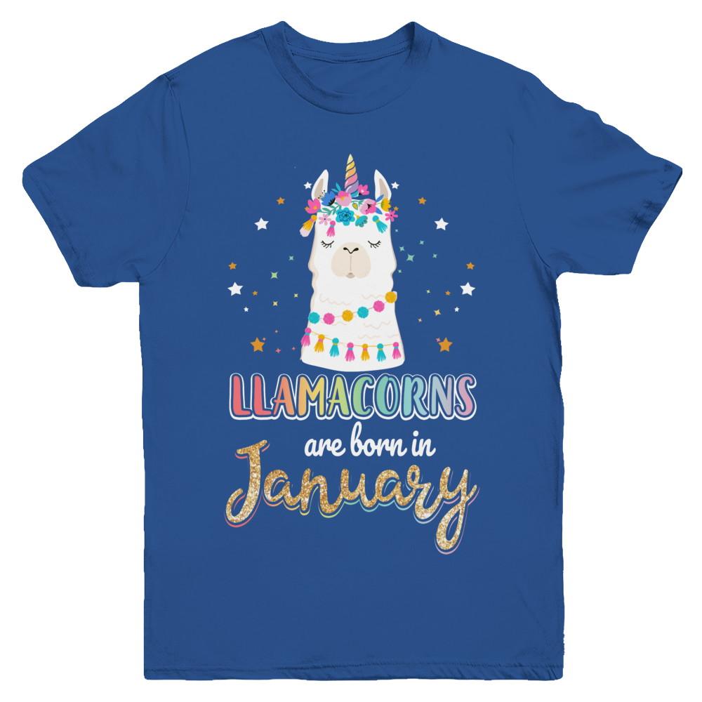 Llama Unicorn Llamacorns Born In January Birthday Gift Youth-Youth Shirt-Youth T-Shirt-Royal