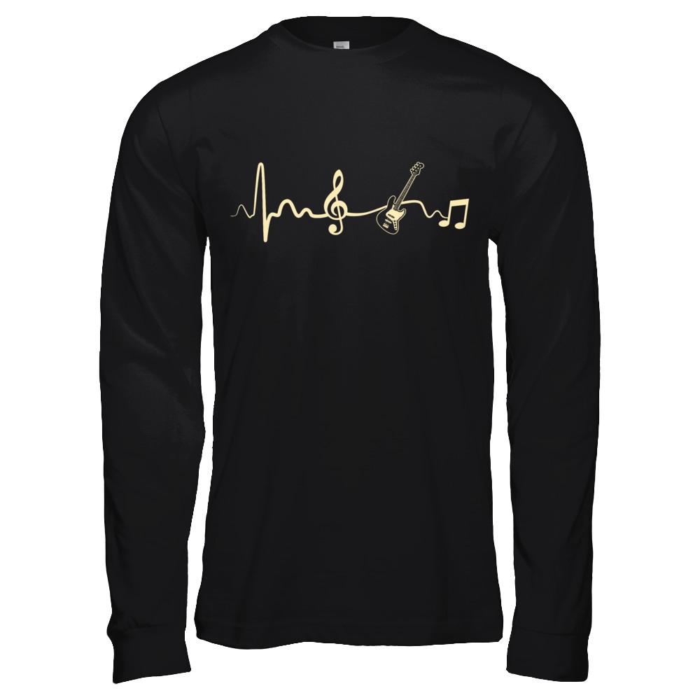 Bass Acoustic Guitar Heartbeat-T-Shirt & Hoodie-Long Sleeve T-Shirt-Black