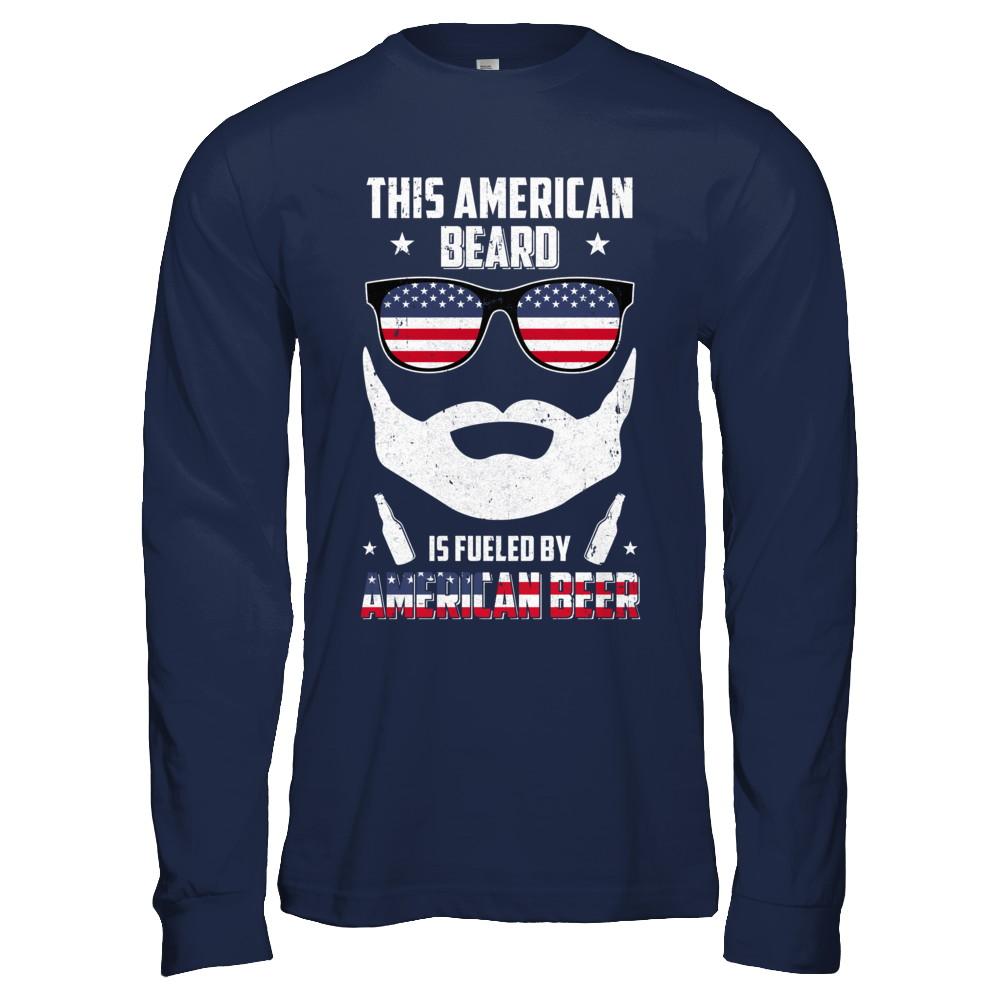 This American Beard Is Fueled By American Beer-T-Shirt & Hoodie-Long Sleeve T-Shirt-Navy
