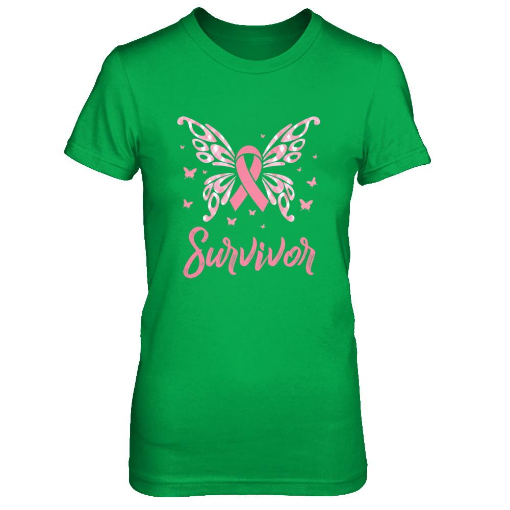 Pink Ribbon Butterfly Breast Cancer Survivor-T-Shirt & Hoodie-Women's T-Shirt-Irish Green