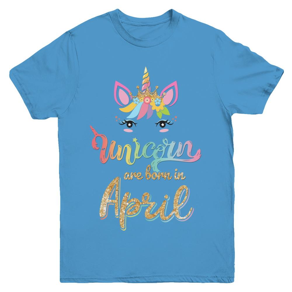 Cute Unicorns Are Born In April Birthday Gift Youth-Youth Shirt-Youth T-Shirt-Carolina Blue