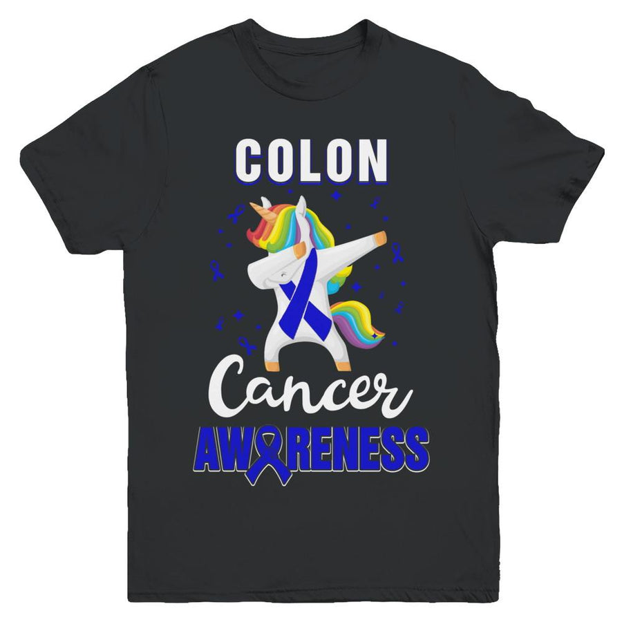 Inspirational Colon Cancer Awareness Unicorn Support Youth-Youth Shirt-Youth T-Shirt-Black