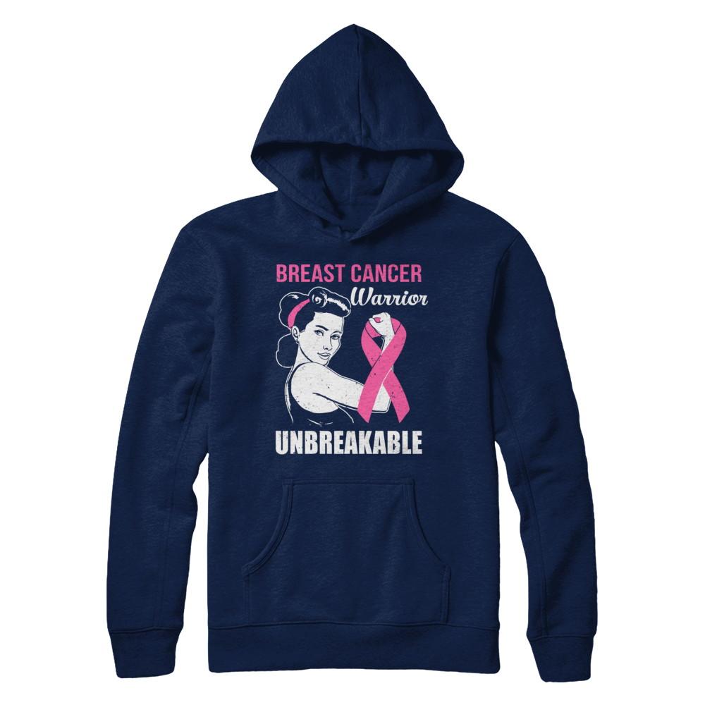 Breast Cancer Warrior Unbreakable Breast Cancer Awareness-T-Shirt & Hoodie-Pullover Hoodie-Navy