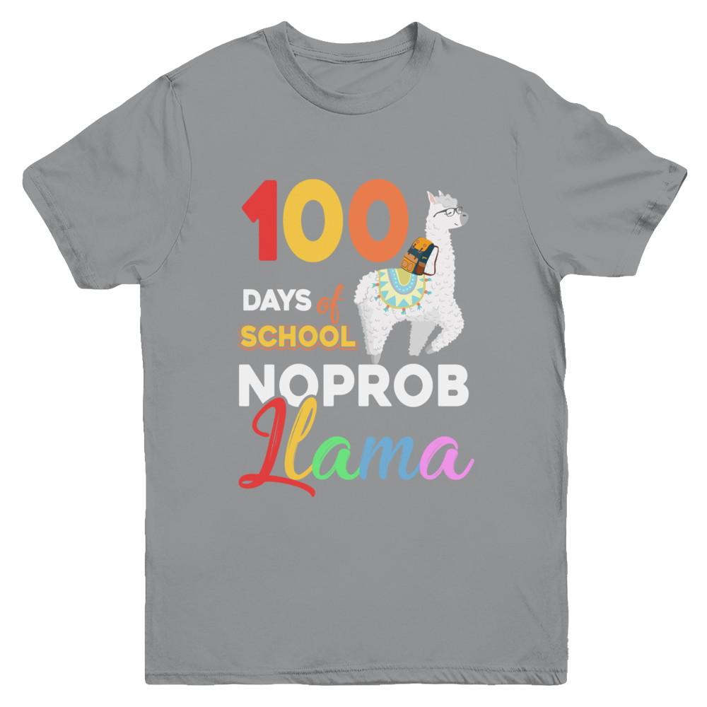 100 Days Of School Shirt Cute No Probllama Llama Youth-Youth Shirt-Youth T-Shirt-Sport Grey