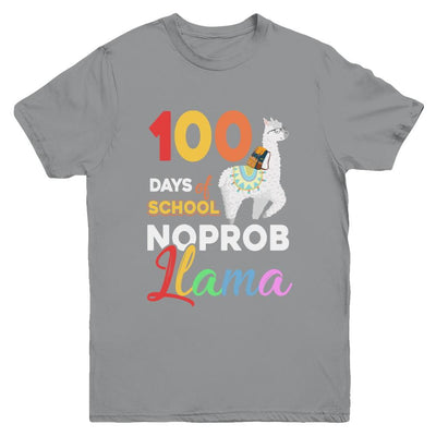100 Days Of School Shirt Cute No Probllama Llama Youth-Youth Shirt-Youth T-Shirt-Sport Grey