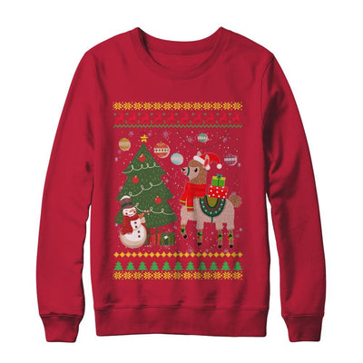 Funny Llama Christmas Cute Family Ugly Sweater-T-Shirt & Sweatshirt-Crewneck Sweatshirt-Red