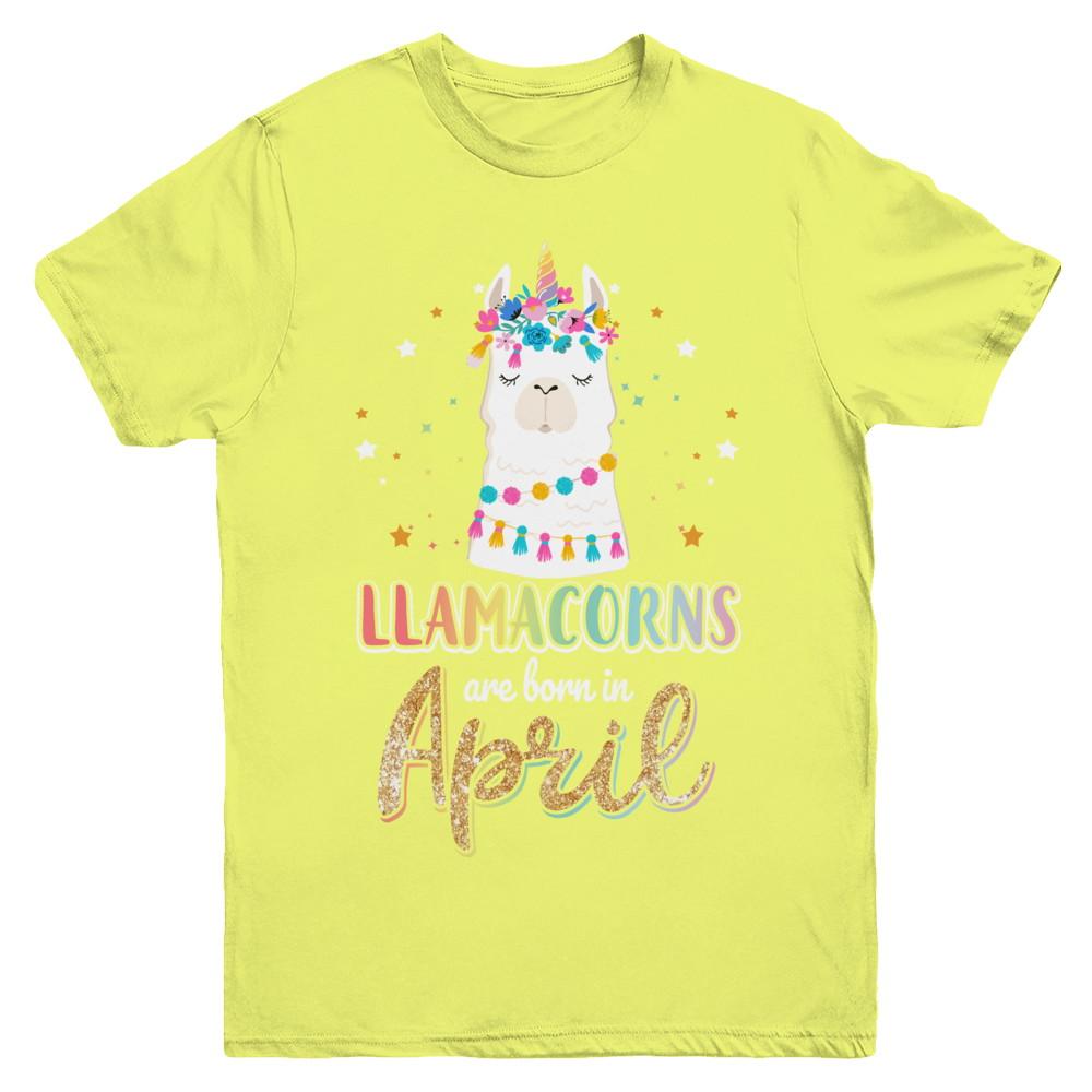 Llama Unicorn Llamacorns Born In April Birthday Gift Youth-Youth Shirt-Youth T-Shirt-Daisy