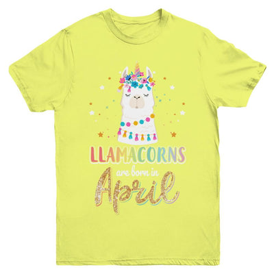 Llama Unicorn Llamacorns Born In April Birthday Gift Youth-Youth Shirt-Youth T-Shirt-Daisy