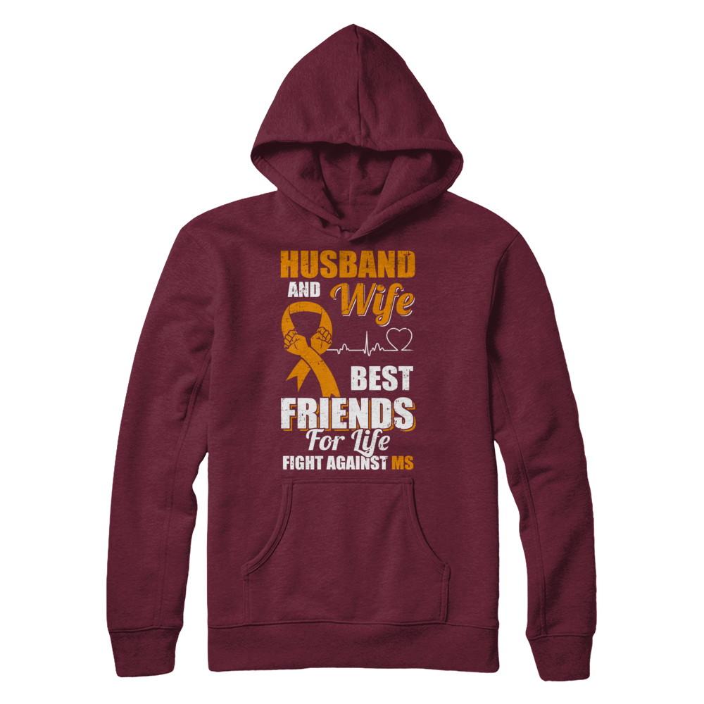 Husband & Wife Best Friends For Life Fight Against Ms-T-Shirt & Hoodie-Pullover Hoodie-Maroon
