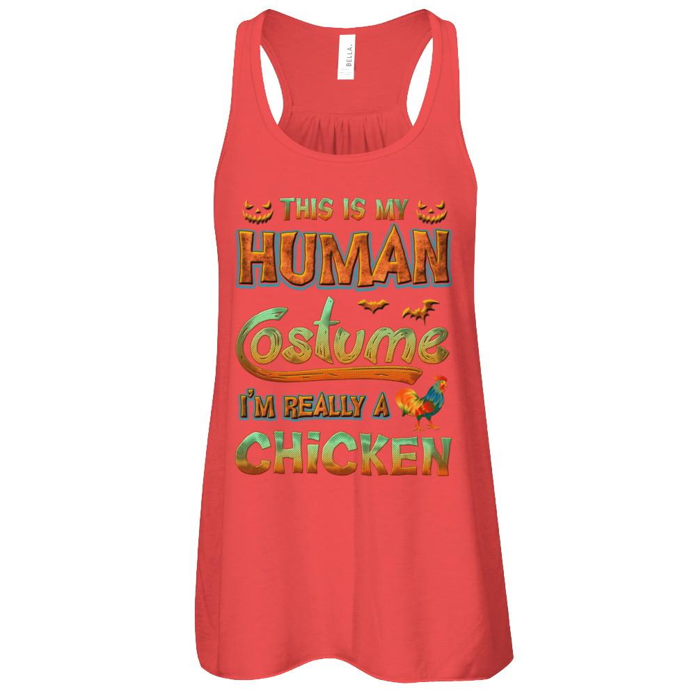 Chicken Halloween My Human Costume I'm Really A Chicken-T-Shirt & Tank Top-Women's Flowy Racerback Tank-Red