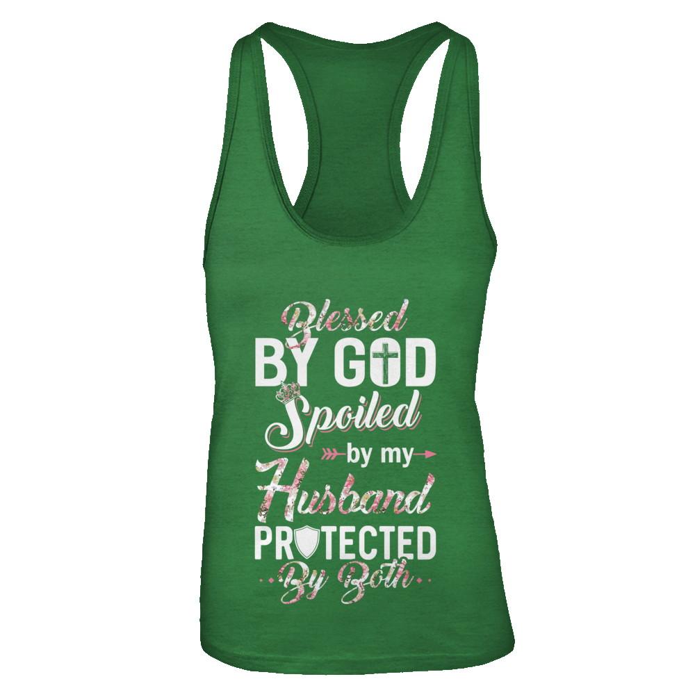 Blessed By God Spoiled By My Husband Protected By Both Wife-T-Shirt & Tank Top-Women's Ideal Racerback Tank-Kelly Green
