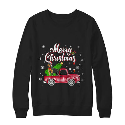 Rottweiler Retriever Rides Red Truck Christmas Pajama-T-Shirt & Sweatshirt-Crewneck Sweatshirt-Black