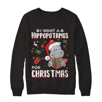 I Want A Hippopotamus For Christmas Hippo-T-Shirt & Sweatshirt-Crewneck Sweatshirt-Black