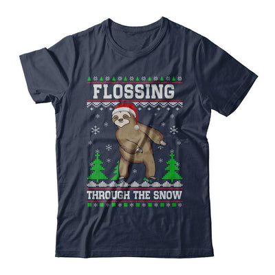 Funny Flossing Sloth Ugly Christmas Sweater Flossin'-T-Shirt & Sweatshirt-Classic T-Shirt-Navy