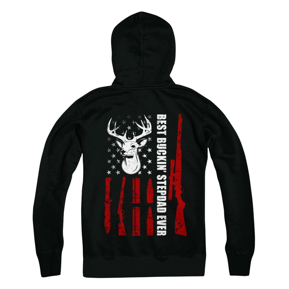 Best Buckin' Stepfather Ever Deer Hunting Stepdad Fathers Day-T-Shirt & Hoodie-Pullover Hoodie-Black