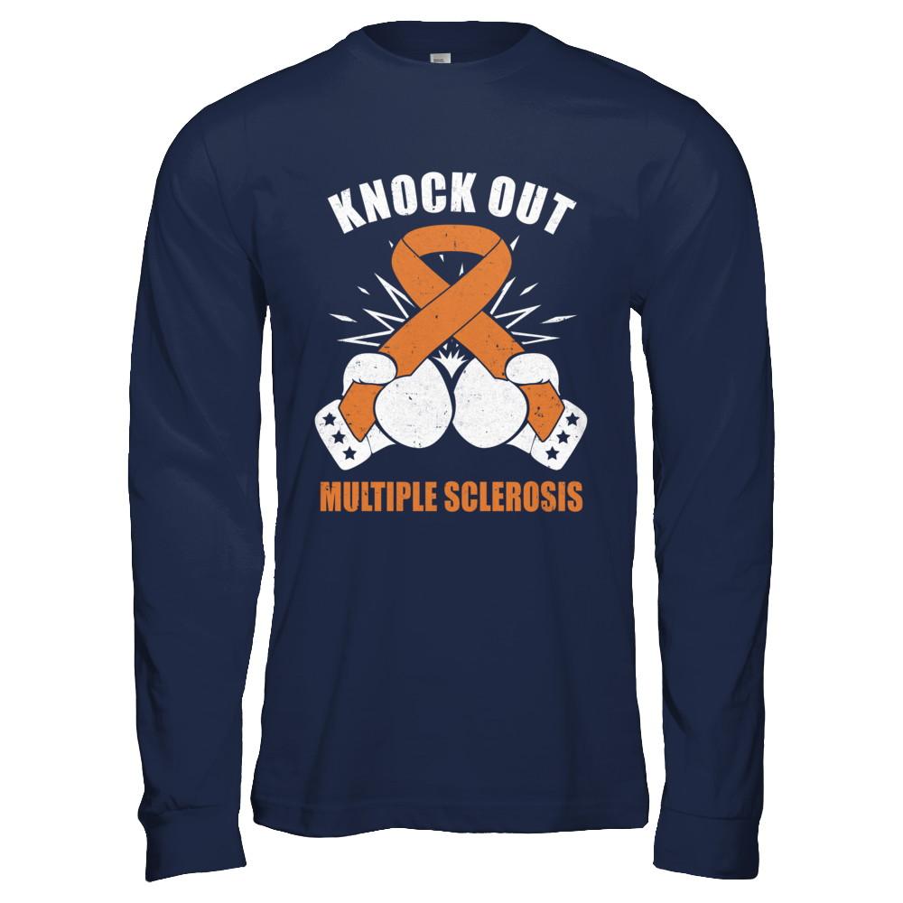 Boxing knock out Multiple Sclerosis Awareness Support-T-Shirt & Hoodie-Long Sleeve T-Shirt-Navy