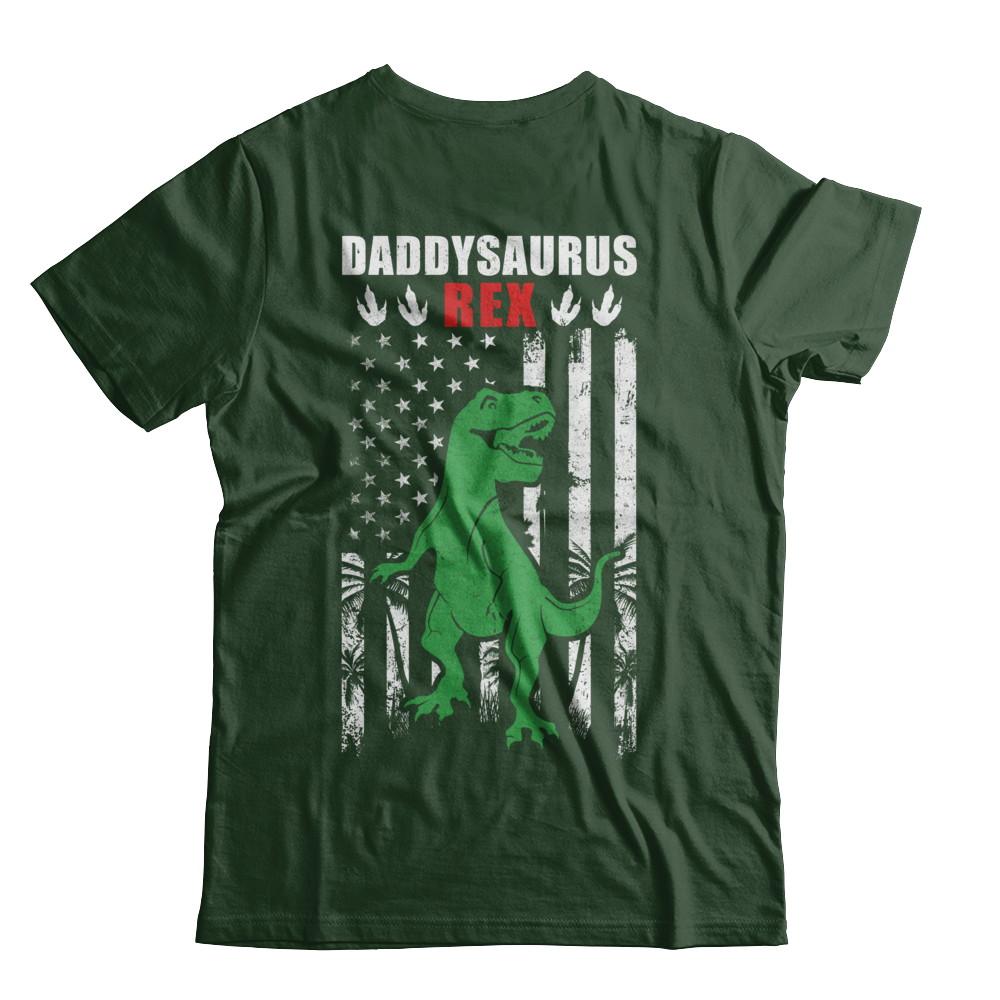 DaddySaurus Dad Dinosaur Rex American Flag Fathers Day-T-Shirt & Hoodie-Classic T-Shirt-Forest Green
