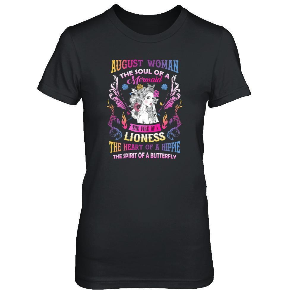 August Woman The Soul Of A Mermaid Birthday-T-Shirt & Tank Top-Women's T-Shirt-Black