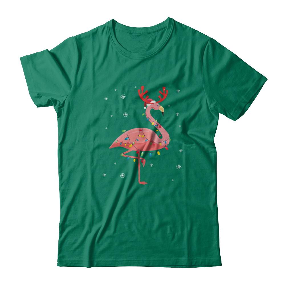 Santa Hat Flamingo Reindeer Christmas Gifts-T-Shirt & Hoodie-Classic T-Shirt-Kelly Green