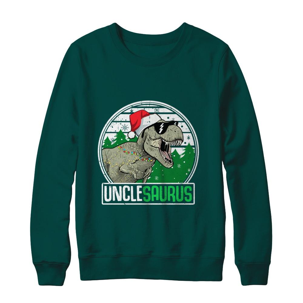 Unclesaurus Uncle Dinosaur T-Rex Family Christmas-T-Shirt & Sweatshirt-Crewneck Sweatshirt-Deep Forest
