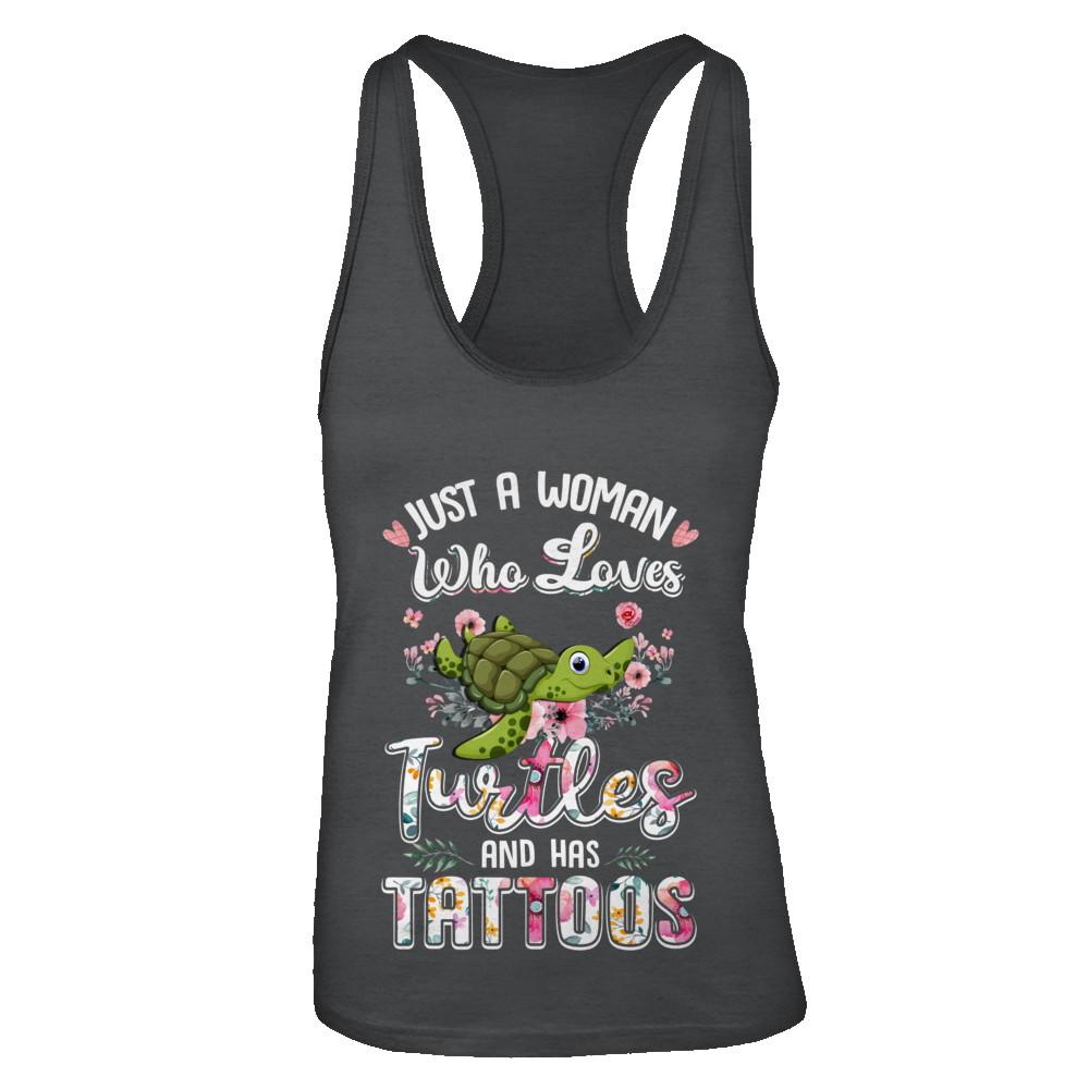 Just A Woman Who Loves Turtles And Has Tattoos-T-Shirt & Tank Top-Women's Ideal Racerback Tank-Black
