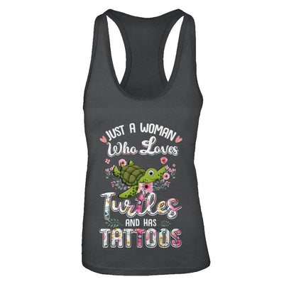 Just A Woman Who Loves Turtles And Has Tattoos-T-Shirt & Tank Top-Women's Ideal Racerback Tank-Black