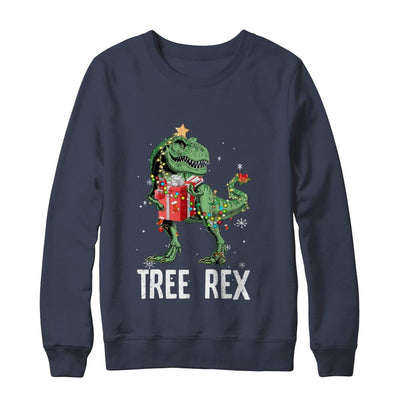 Christmas Tree For Kids Boys T Rex Dinosaur Xmas Gifts-T-Shirt & Sweatshirt-Crewneck Sweatshirt-Navy