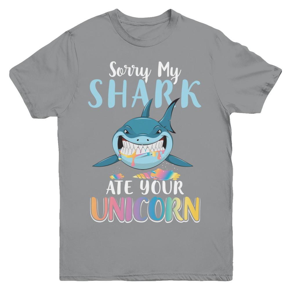 Sorry My Shark Ate Your Unicorn Funny Shark Youth-Youth Shirt-Youth T-Shirt-Sport Grey