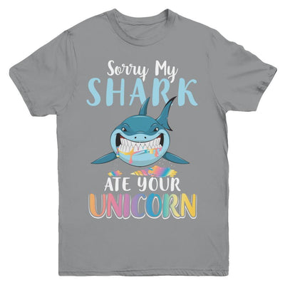 Sorry My Shark Ate Your Unicorn Funny Shark Youth-Youth Shirt-Youth T-Shirt-Sport Grey