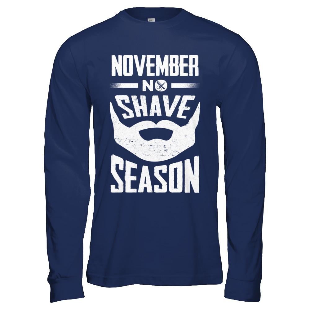 November No Shave Season Vintage Beard-T-Shirt & Hoodie-Long Sleeve T-Shirt-Navy