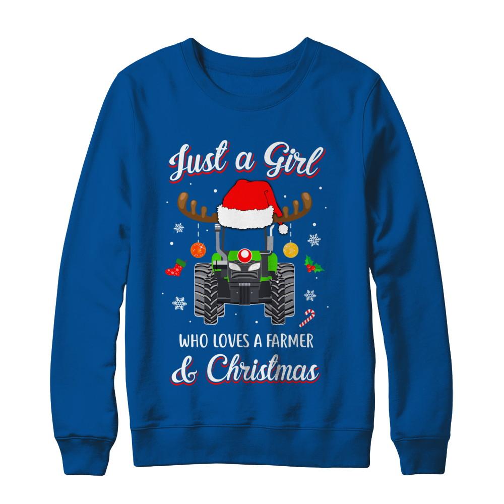 Just A Girl Who Loves A Farmer And Christmas-T-Shirt & Sweatshirt-Crewneck Sweatshirt-Deep Royal