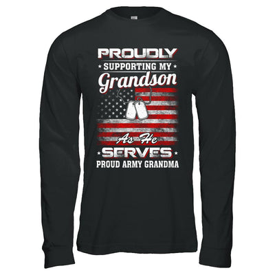 Supporting My Grandson As He Serves Proud Army Grandma-T-Shirt & Hoodie-Long Sleeve T-Shirt-Black