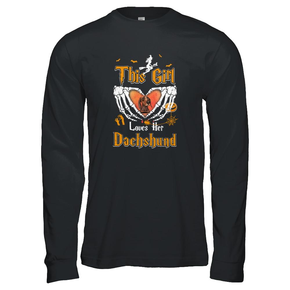 This Girl Love Her Dog Dachshund Halloween-T-Shirt & Tank Top-Long Sleeve T-Shirt-Black