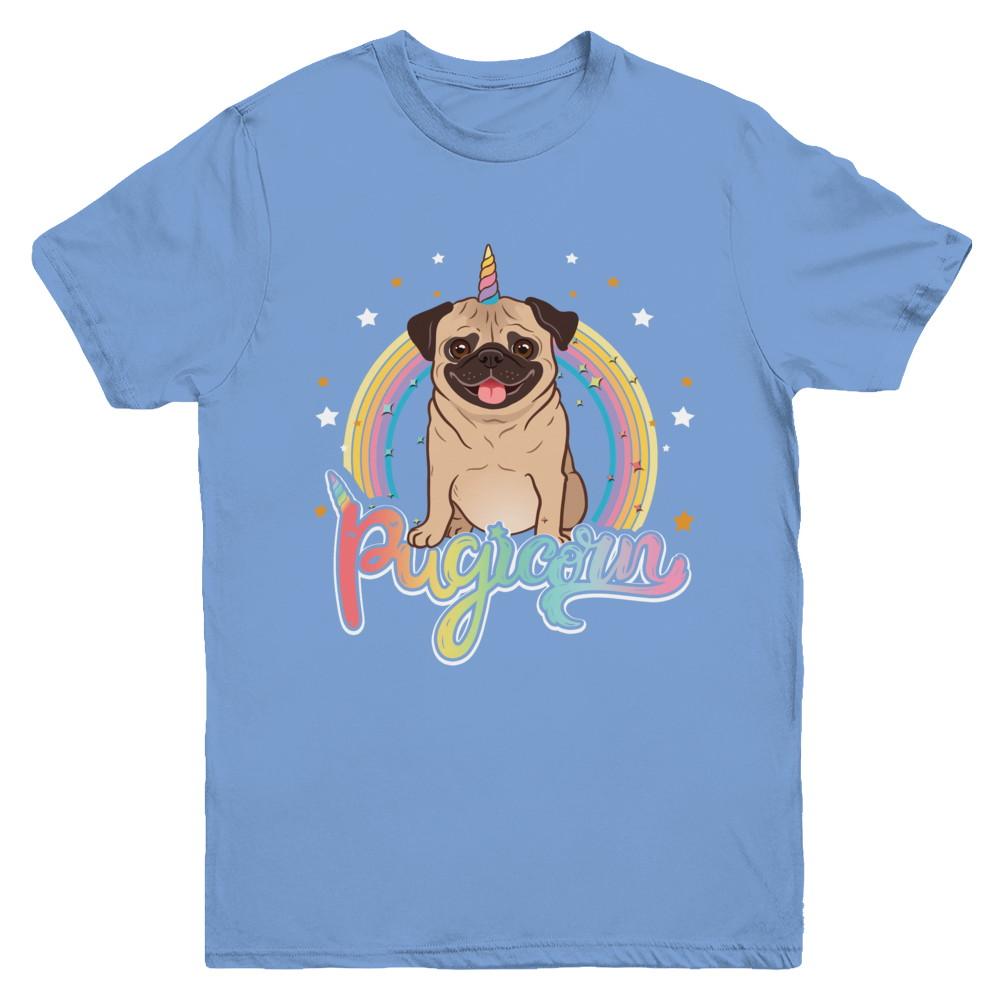 Rainbow Pugicorn Pug Unicorn For Kids Youth-Youth Shirt-Youth T-Shirt-Carolina Blue