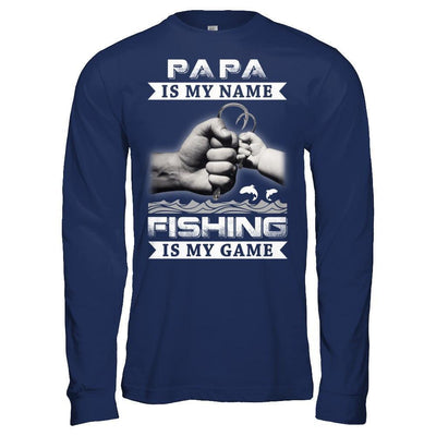 Papa Is My Name Fishing Is My Game-T-Shirt & Hoodie-Long Sleeve T-Shirt-Navy