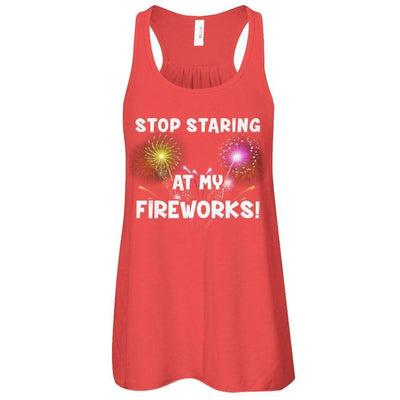 Stop Staring At My Fireworks-T-Shirt & Tank Top-Women's Flowy Racerback Tank-Red