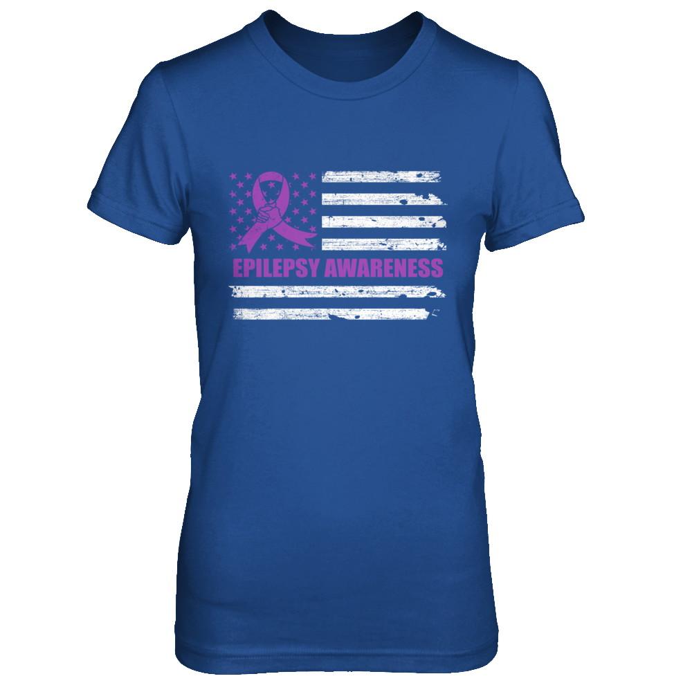 Purple Ribbon Epilepsy Awareness US Flag-T-Shirt & Hoodie-Women's T-Shirt-Royal