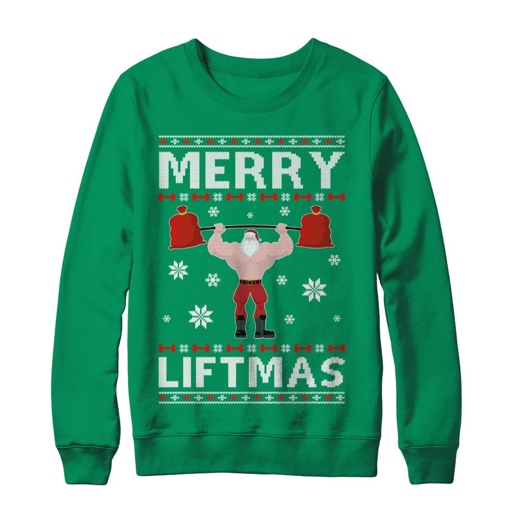 Christmas Merry Liftmas Santa Fitness Gym Ugly Sweater-T-Shirt & Sweatshirt-Crewneck Sweatshirt-Irish Green