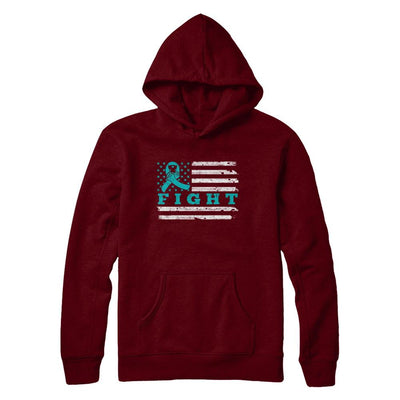 Fight Teal Ribbon US Flag Ovarian Cancer Awareness-T-Shirt & Hoodie-Pullover Hoodie-Maroon