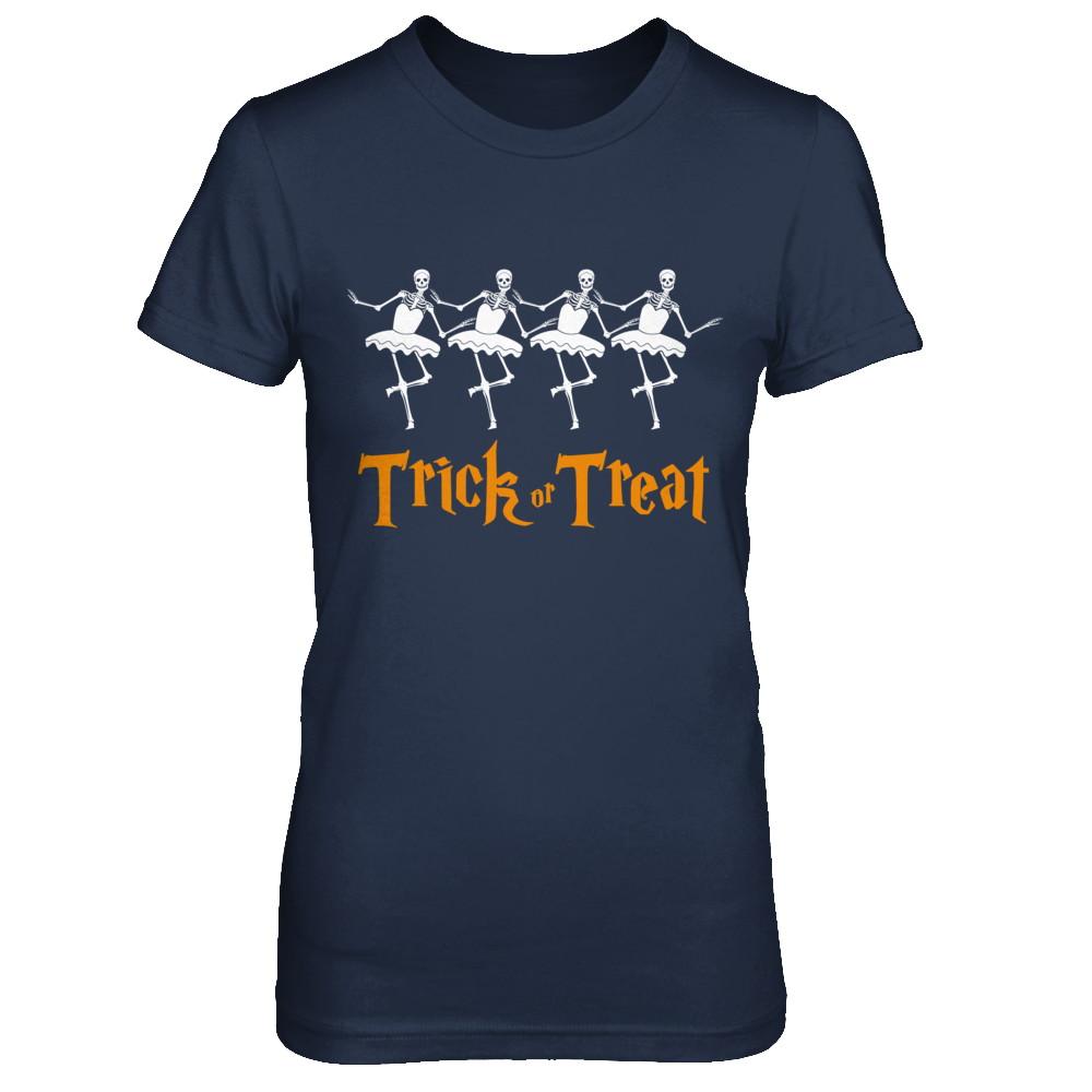 Trick Or Treat Ballet Skeleton Happy Halloween-T-Shirt & Hoodie-Women's T-Shirt-Navy