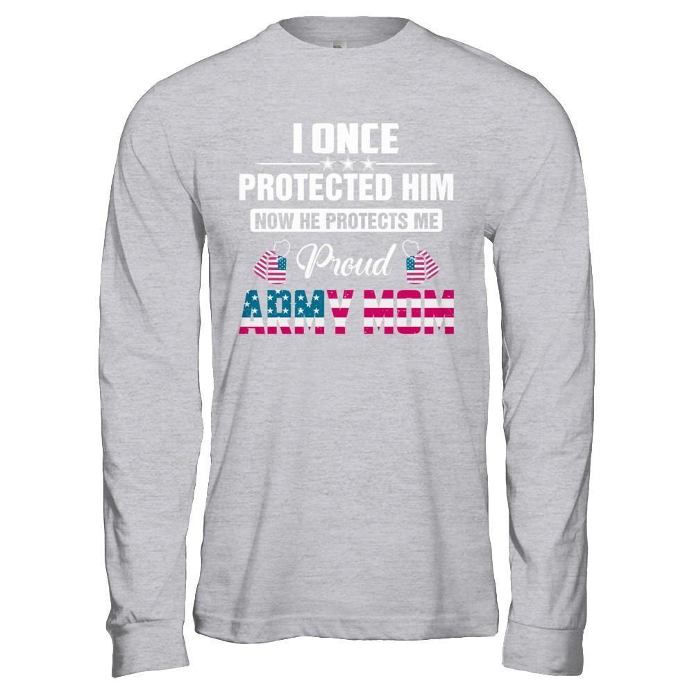I Once Protected Him He Protects Me Proud Army Mom-T-Shirt & Hoodie-Long Sleeve T-Shirt-Sport Grey