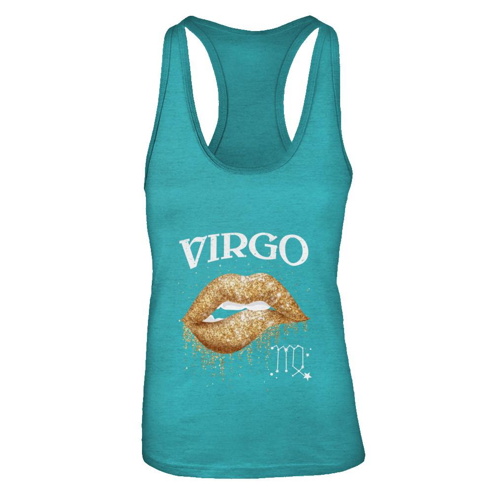 Virgo Zodiac August September Birthday Gift Golden Lipstick-T-Shirt & Tank Top-Women's Ideal Racerback Tank-Tahiti Blue
