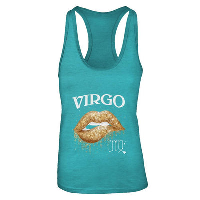 Virgo Zodiac August September Birthday Gift Golden Lipstick-T-Shirt & Tank Top-Women's Ideal Racerback Tank-Tahiti Blue