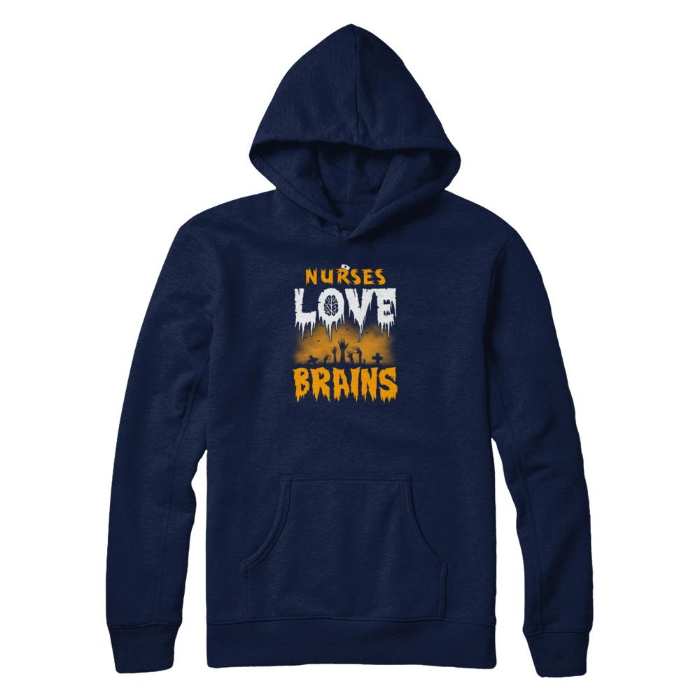 Nurses Love Brains Halloween-T-Shirt & Tank Top-Pullover Hoodie-Navy