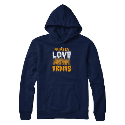 Nurses Love Brains Halloween-T-Shirt & Tank Top-Pullover Hoodie-Navy