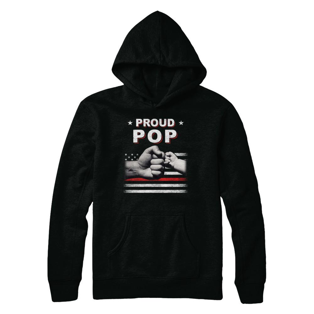 Proud Pop Fireman Firefighter Thin Red Line Flag Fathers Day-T-Shirt & Hoodie-Pullover Hoodie-Black
