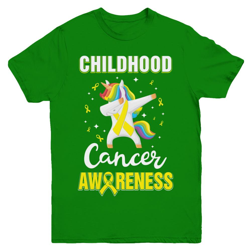 Childhood Cancer Awareness Cute Unicorn Warrior Youth-Youth Shirt-Youth T-Shirt-Irish Green