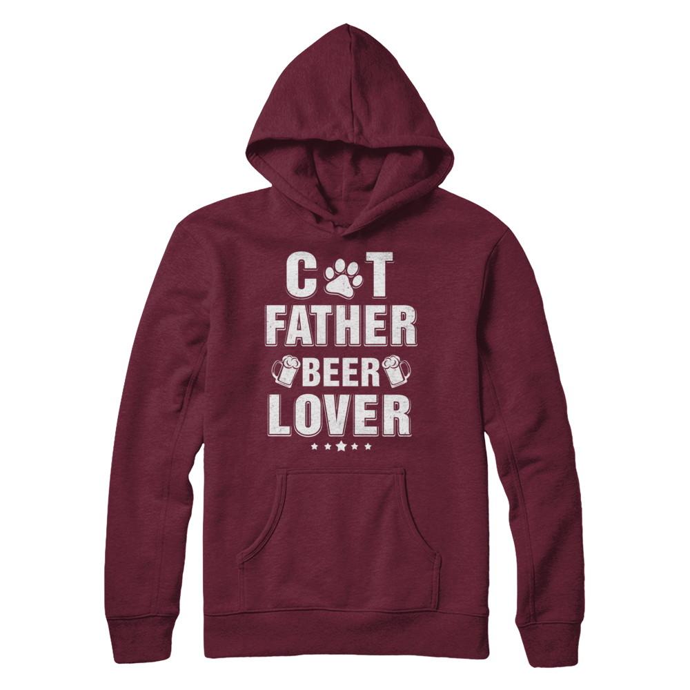 Cat Father Beer Lover Best Cat Dad Fathers Day-T-Shirt & Hoodie-Pullover Hoodie-Maroon