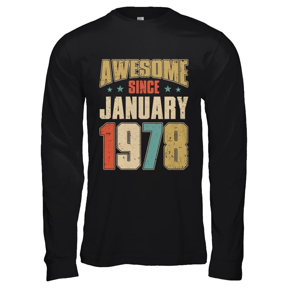 Vintage Retro Awesome Since January 1978 43th Birthday-T-Shirt & Hoodie-Long Sleeve T-Shirt-Black